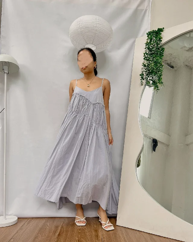 linen blue violet tiered maxi slip dress Tunics Polka dots