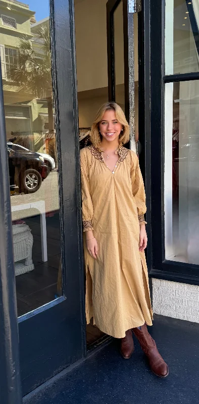 Remy Smocked Midi Caramel/Brown Dress Tunics Yoga stretchy