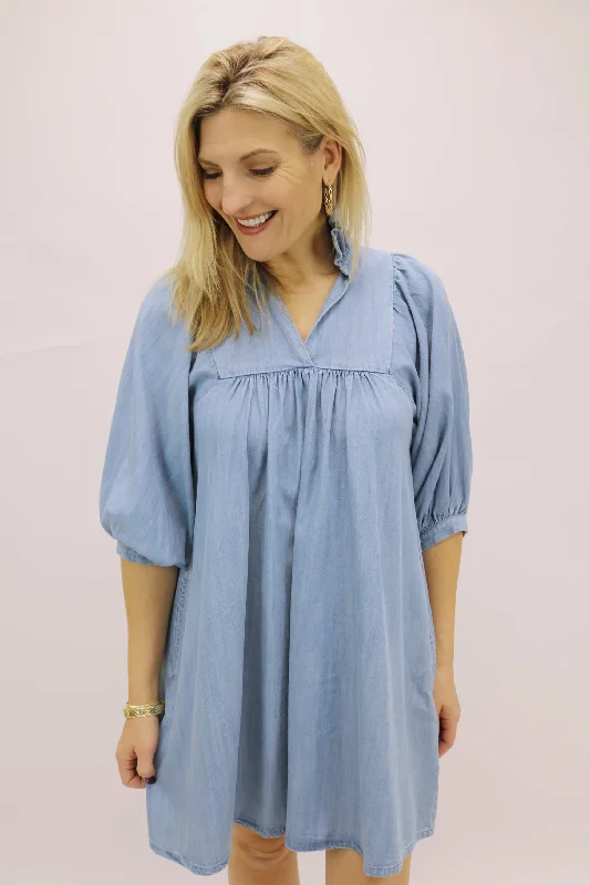Stella Dress, Denim Chambray Tunics Satin smooth