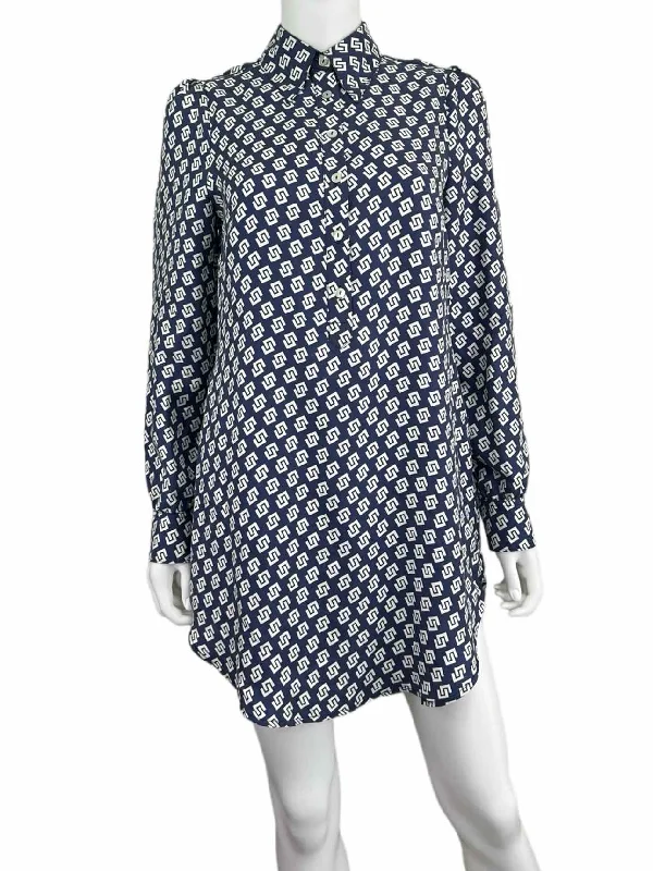 Julie Brown NWT Navy PREPPY PALM Silk Print Dress Size 2 Tunics Handmade artisanal