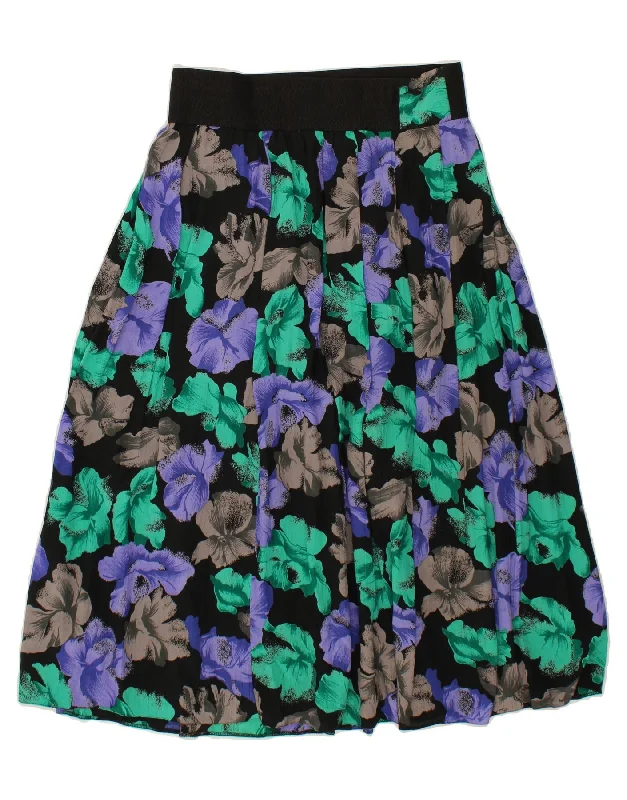 LIBRA Womens Pleated A-Line Skirt UK 16 Large W32  Black Floral Viscose wool skirt warm