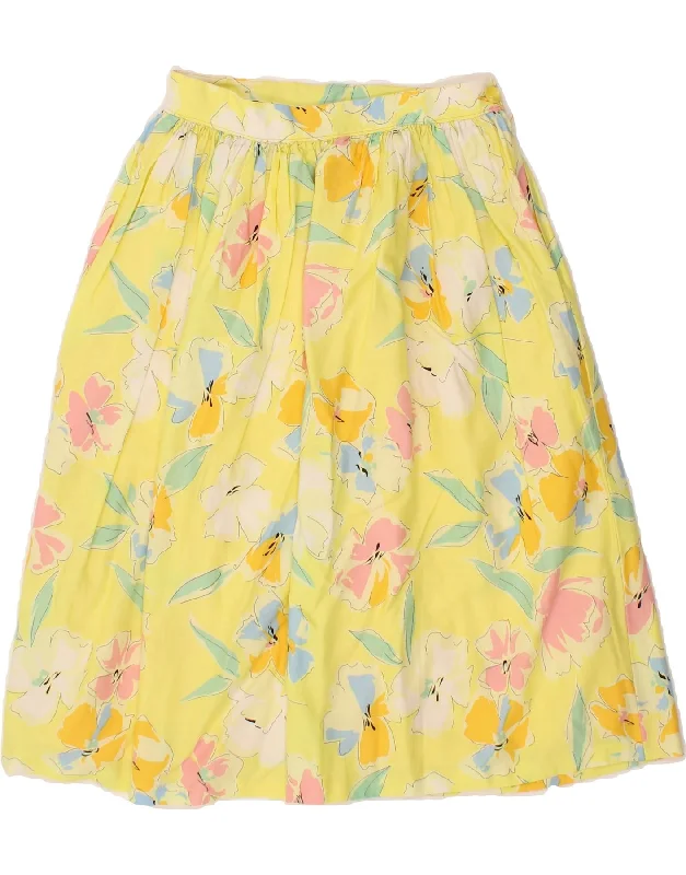 VINTAGE Womens A-Line Skirt W24 XS Yellow Floral lace skirt feminine